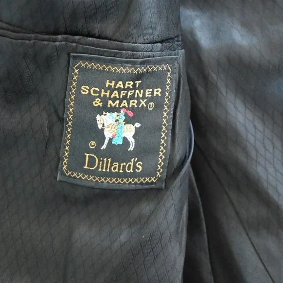 Hart Schaffner Marx 39R 40R 32x30 Black Stripe 100% Wool Mens Jacket Pants Suit